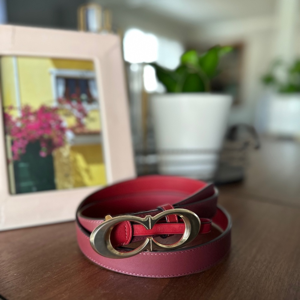 Red and Gold Coach Belt - Signature C Buckle, 25 Mm, L